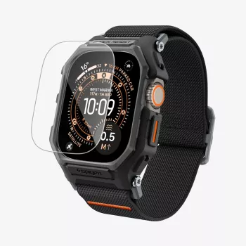 Spigen Rugged Armor & gehard glas Apple Watch Ultra 1 / 2 / 3 (49 mm) mat zwart