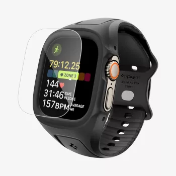 Spigen Liquid Air Pro & gehard glas Apple Watch Ultra 1 / 2 / 3 (49 mm) zwart