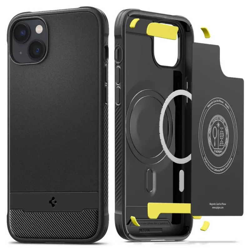 Spigen Rugged Armor Mag MagSafe iPhone 14 hoes mat zwart