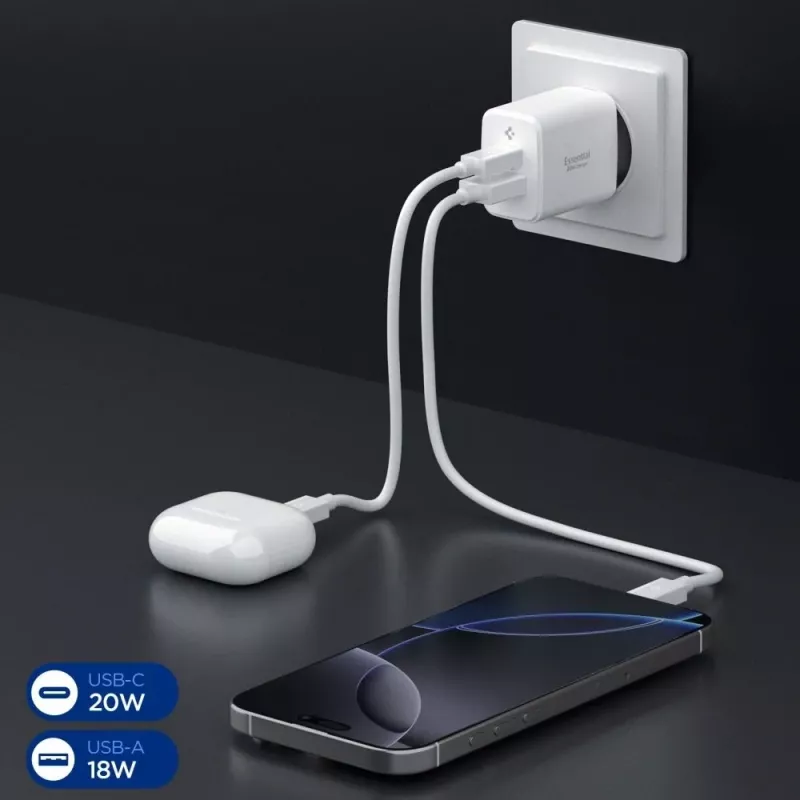 SPIGEN Essential EE202EU 2-poorts netlader 20W Wit