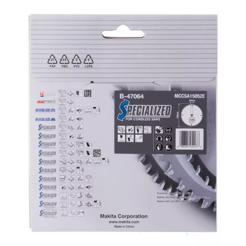 Makita Specialized B-47064 cirkelzaagblad voor aluminium, 150 x 20 mm, 52 Z