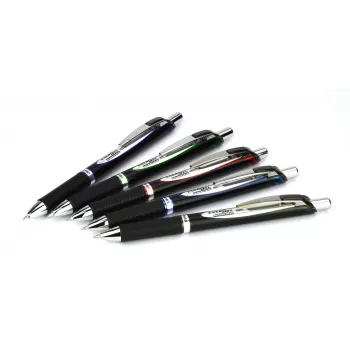 Pentel BLP77-AX retractable gelpen - zwarte inkt - 0.7 mm - op pigmentbasis - zwarte behuizing - zilveren clip - doos