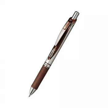 Pentel EnerGel Xm retractable gelpen - bruine inkt - 0.35 mm - extra fijne punt - naaldpunt - kunststof behuizing - rubberen grip - bruine behuizing - zilveren clip - ronde vorm