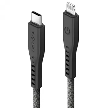 ENERGEA Flow USB-C naar Lightning-kabel 1,5m zwart 60W 3A PD snelladen MFi-gecertificeerd