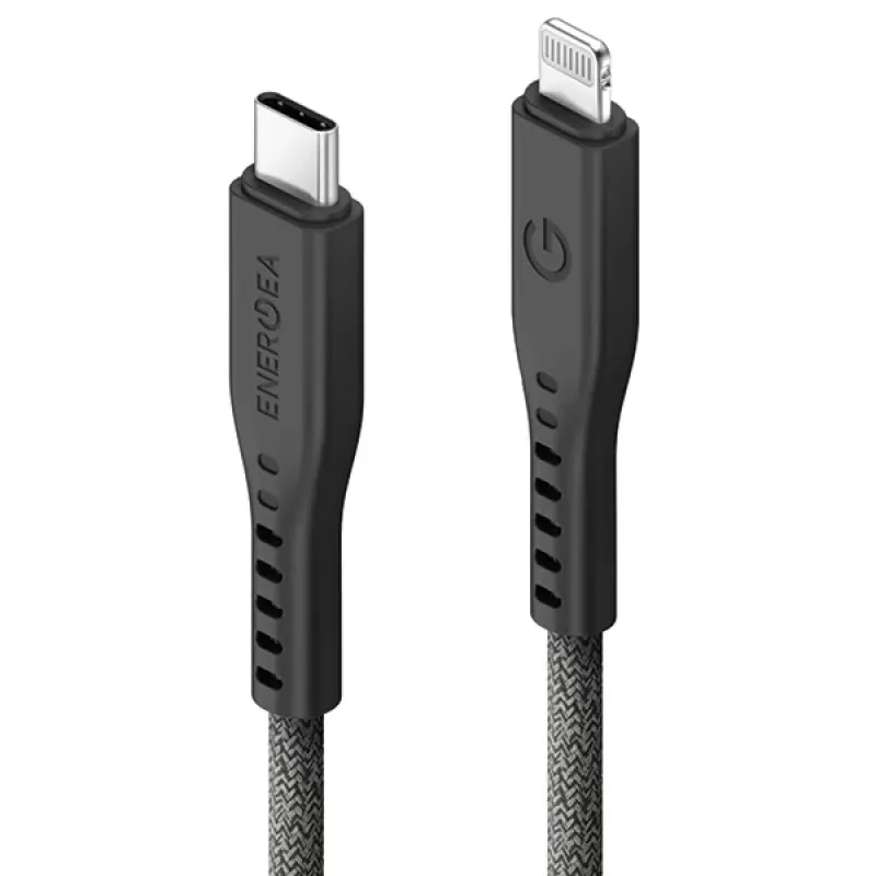 ENERGEA Flow USB-C naar Lightning-kabel 1,5m zwart 60W 3A PD snelladen MFi-gecertificeerd