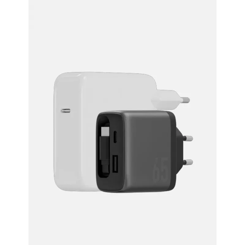 ENERGEA Ampcharge Arc 65W GaN USB-A/USB-C wandlader met intrekbare USB-C-kabel, gunmetal