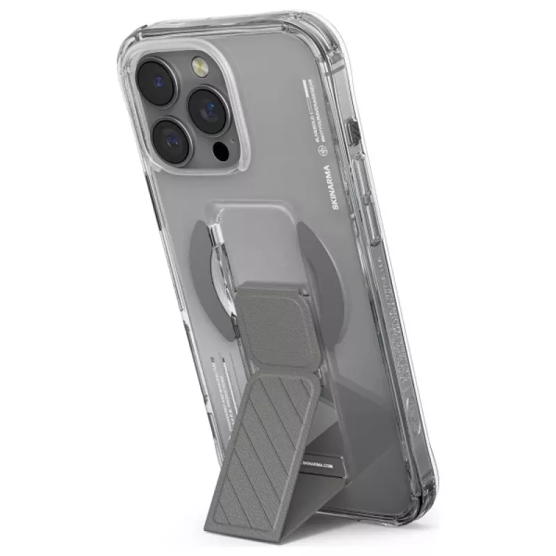 Skinarma Axon Case voor iPhone 16 Pro 6,3 inch, magnetisch laden + gripstandaard, titanium