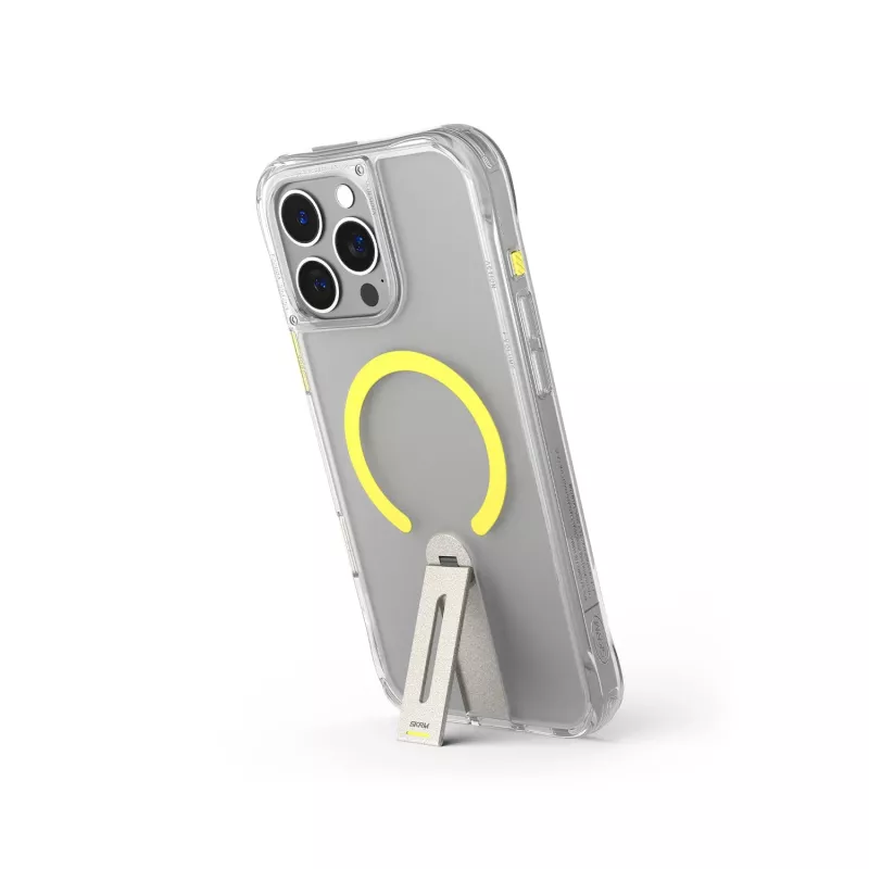 Skinarma Helix Magnetic Charging 360 Rotating Stand Case voor iPhone 16 Pro, Transparant
