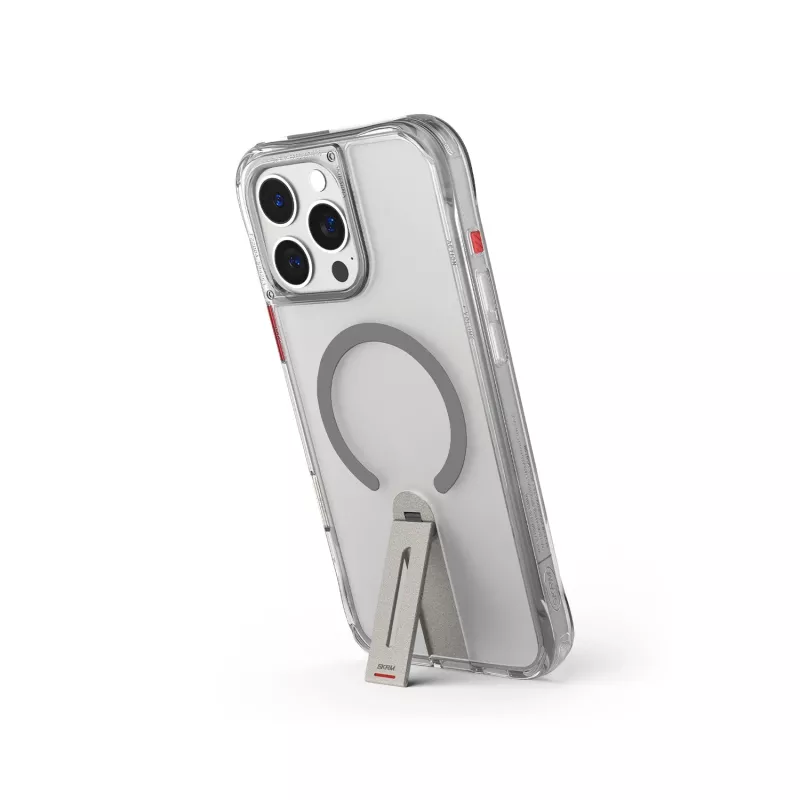 Skinarma Helix Case voor iPhone 16 Pro, magnetisch laden, 360° draaibare standaard, titanium