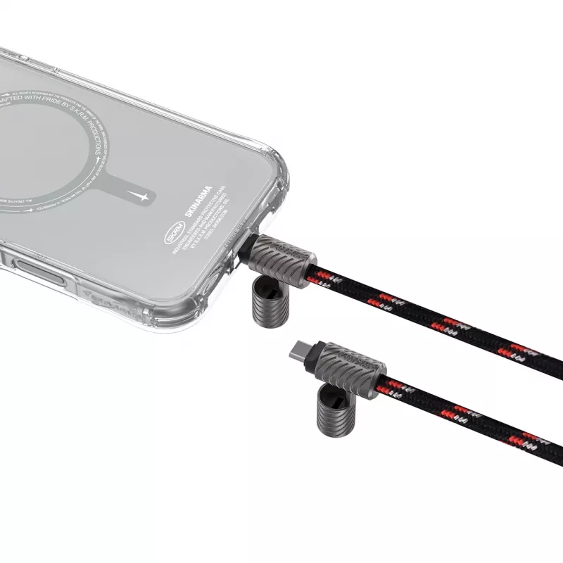 Skinarma Dyno Ve 2-in-1 USB-C naar USB-C lanyard-kabel, 80 cm, zwart