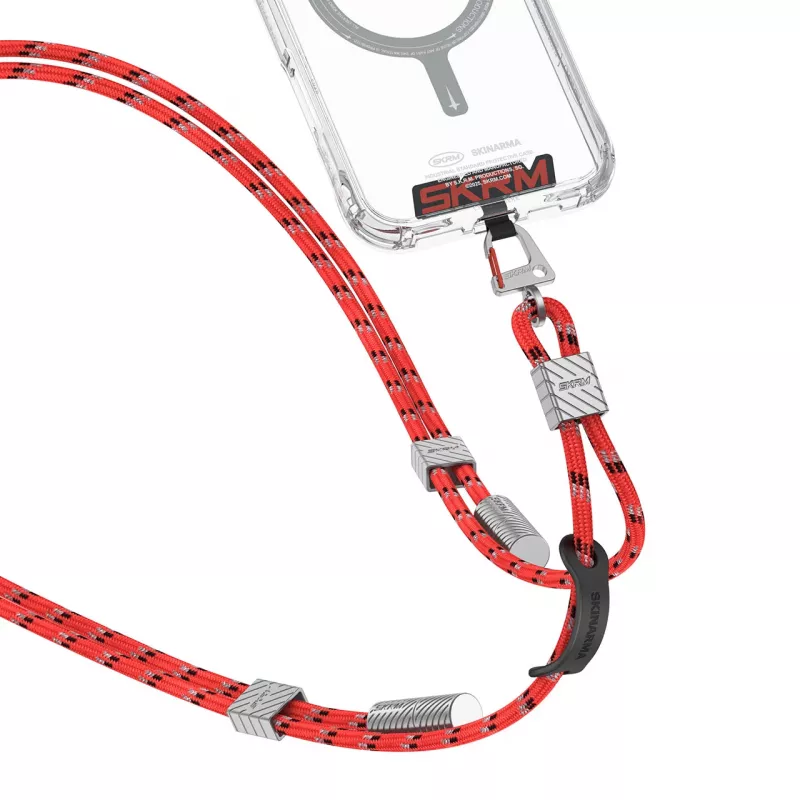 Skinarma Dyno Ve 2-in-1 telefoonlanyard met USB-C-oplaadkabel, 30 cm, rood