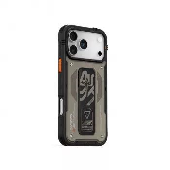 Skinarma Aegis hoesje voor iPhone 17 Pro magnetisch laden + grip-standaard grijs