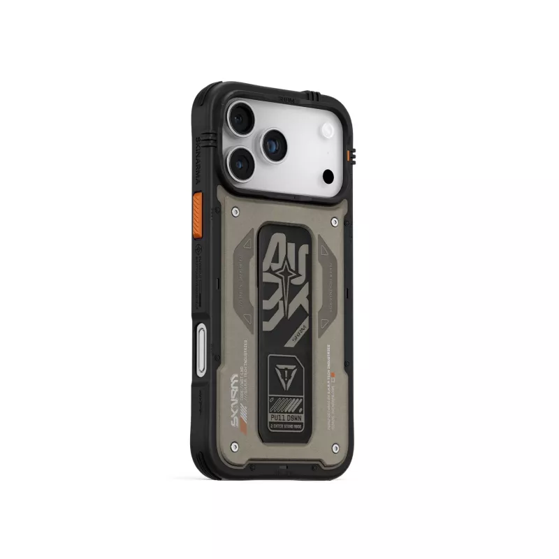 Skinarma Aegis hoesje voor iPhone 17 Pro magnetisch laden + grip-standaard grijs