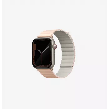 UNIQ Revix Reversible Magnetic Strap voor Apple Watch Series 1/2/3/4/5/6/7/8/9/SE/SE2/SE3/Ultra/Ultra 2/Ultra 3 42/44/45/49mm, Pink-Beige