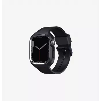 UNIQ Monos 2in1 Apple Watch armband met hoes voor Series 4/5/6/7/8/9/SE/SE2/SE3 44/45mm Midnight Black
