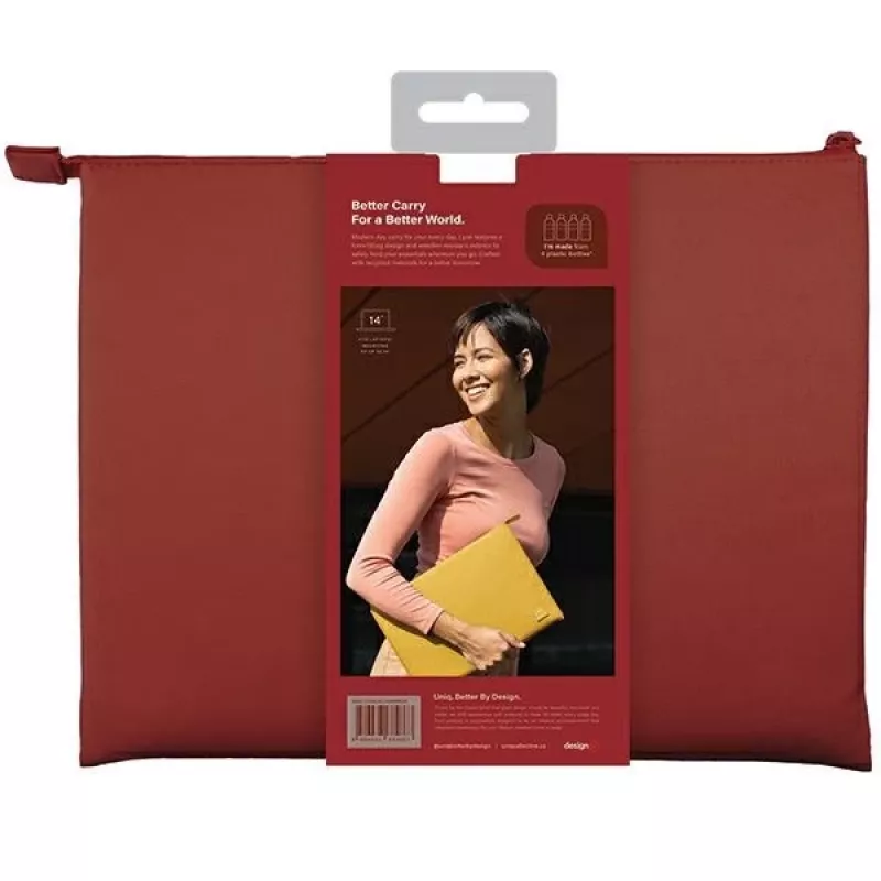 UNIQ Lyon Laptop Sleeve 14 inch Brick Red waterdicht RPET