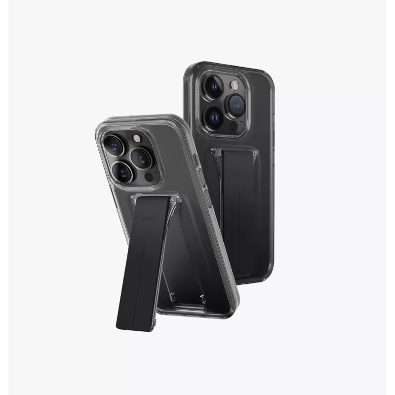 UNIQ Heldro Mount with Stand Case voor iPhone 15 Pro 6,1 inch Lucent Clear