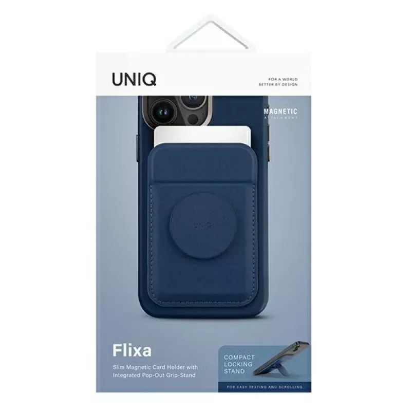 UNIQ Flixa Magnetic Wallet Stand voor MagSafe iPhone 12-15 serie, marineblauw
