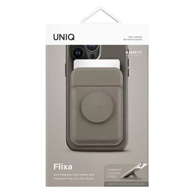 UNIQ Flixa magnetische kaartportemonnee met kickstand Flint Grey MagSafe
