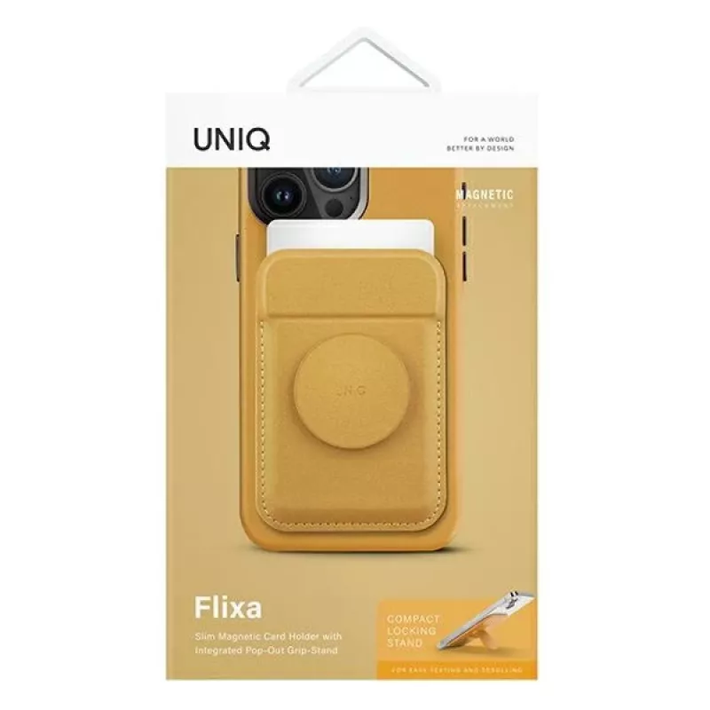 UNIQ Flixa Magnetic Card Wallet met kickstand Canary Yellow MagSafe