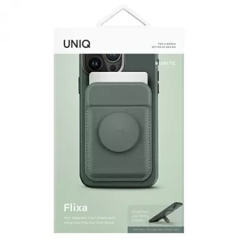 UNIQ Flixa Magnetic Card Wallet met kickstand Lichen Green MagSafe