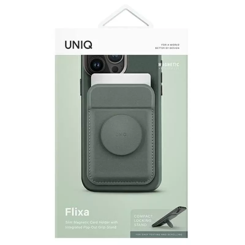 UNIQ Flixa Magnetic Card Wallet met kickstand Lichen Green MagSafe