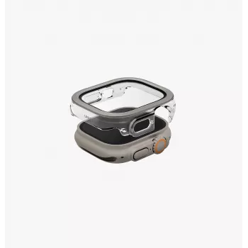 UNIQ Voute hoesje voor Apple Watch Ultra 49mm met gehard glasbescherming, zilver