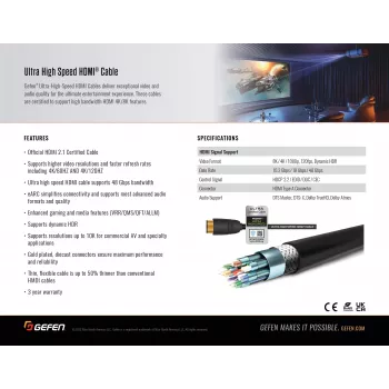 Gefen GEF-CAB-HS-HDMI-10M Ultra High Speed HDMI 2.1-kabel 10m - 48 Gbit/s - 8K - zwart