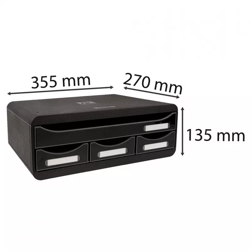Exacompta TOOLBOX MINI ladebox met 4 laden, A4, 355 x 270 x 134 mm, zwart (319714D)