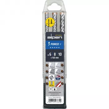 Alpen SDS+ FORCE X hamerboor set, 3-delig, 6-8-10 x 160 mm, 4-snijder, hardmetaal