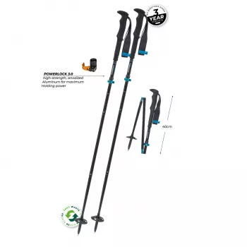 Komperdell FX L Carb Vario Approach Compact Opvouwbare trekkingstokken, 4-delig aluminium 7075-T6 en carbon, FX Lite opvouwmechanisme, Powerlock 3.0