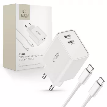 Tech-Protect C35W 2-poorts USB-C oplader wit