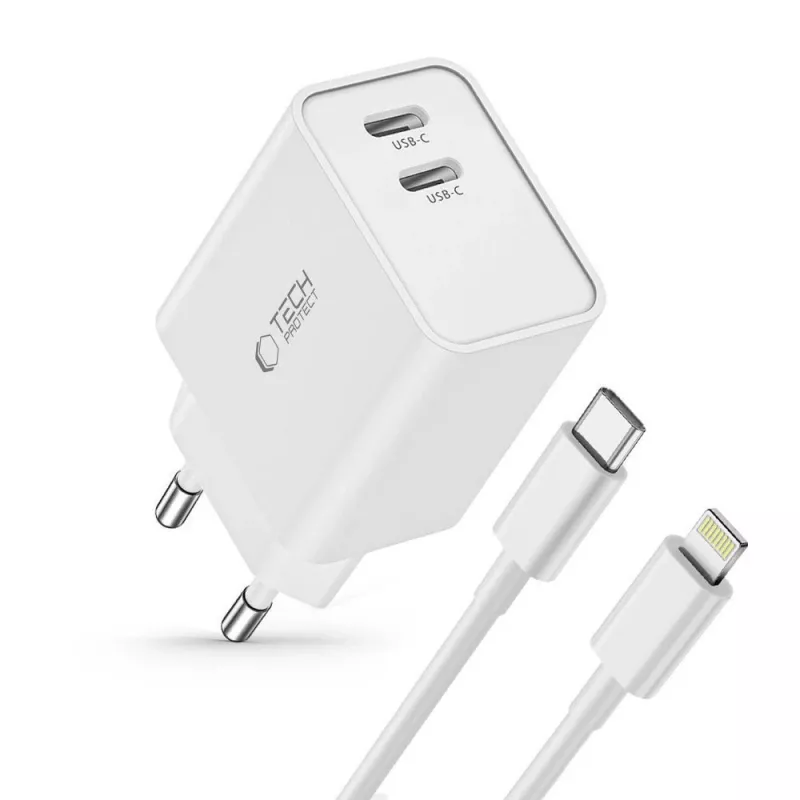TECH-PROTECT C35W 2-poorts netlader PD 35W + Lightning-kabel wit