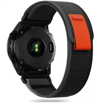 TECH-PROTECT nylon horlogeband voor Garmin Fenix 5 / 6 / 6 Pro / 7 – zwart/oranje