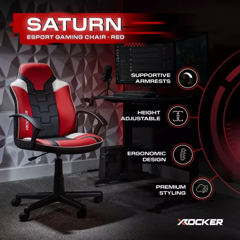 X Rocker Saturn 5120101 gaming bureaustoel voor tieners, tot 100 kg, zwart/rood