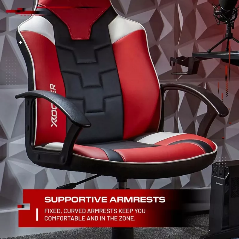 X Rocker Saturn 5120101 gaming bureaustoel voor tieners, tot 100 kg, zwart/rood