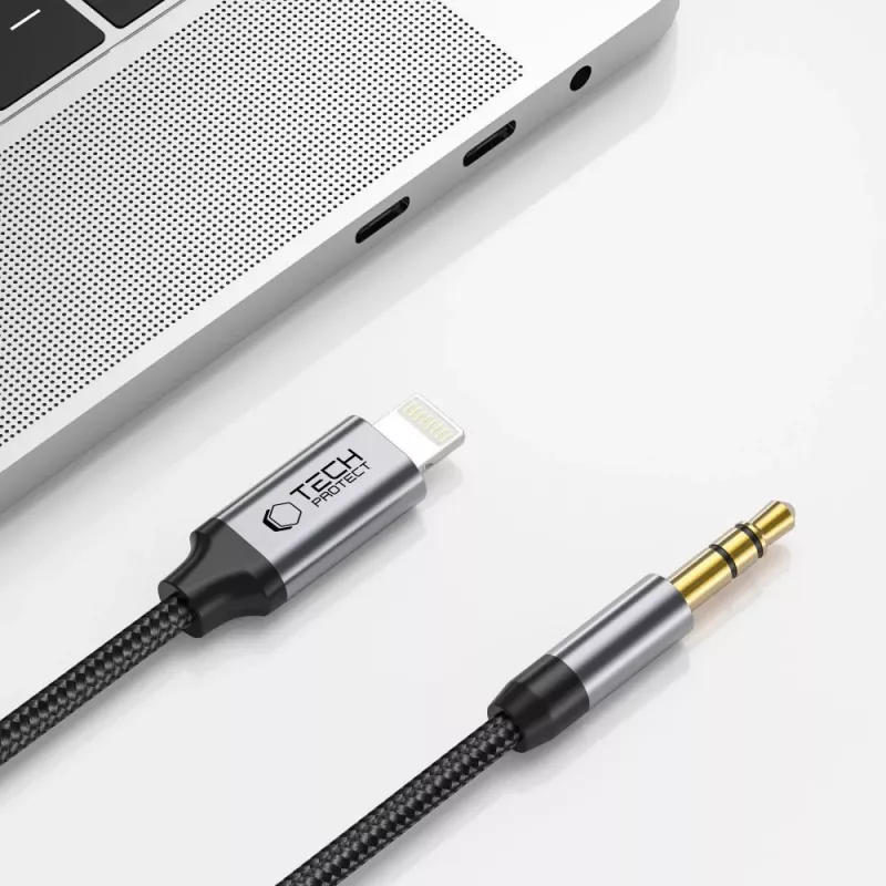 TECH-PROTECT UltraBoost Lightning naar AUX mini-jack 3.5mm kabel 100cm zwart