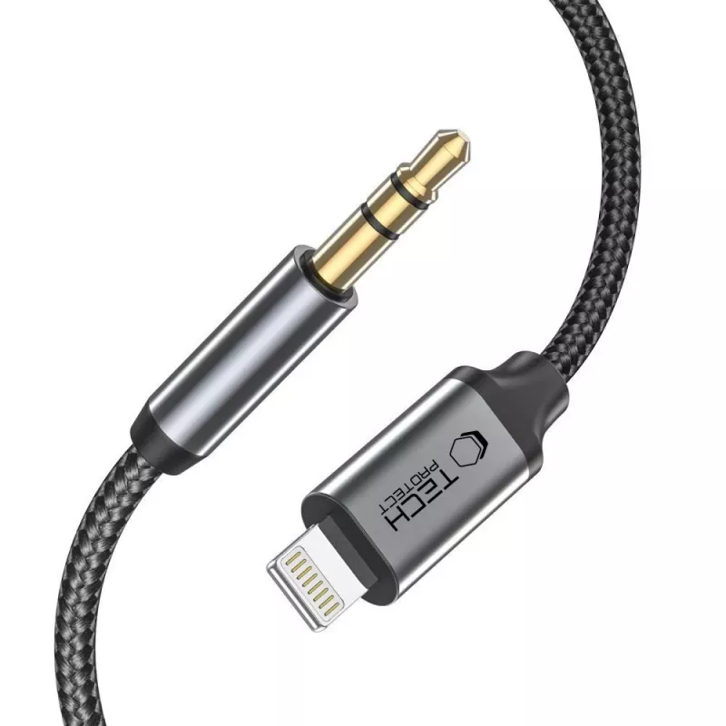 TECH-PROTECT UltraBoost Lightning naar AUX mini-jack 3.5mm kabel 100cm zwart