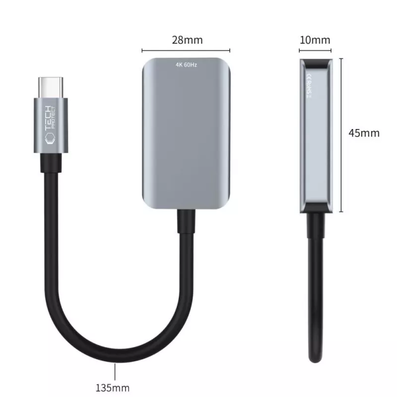 TECH-PROTECT ULTRABOOST adapter USB-C naar HDMI 4K 60Hz zwart