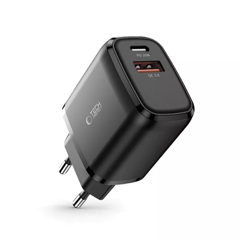 TECH-PROTECT C20W 2-poorts netwerkoplader PD20W/QC3.0 zwart