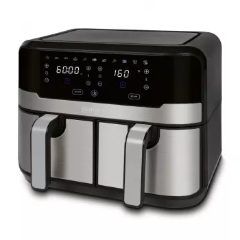 HEINRICH'S HFR 8214 dubbele heteluchtfriteuse 2 x 4,5 L = 9,0 L 1300-2400 W zwart-zilver