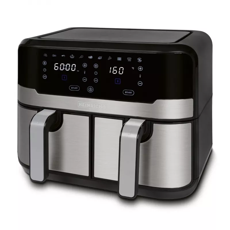 HEINRICH'S HFR 8214 dubbele heteluchtfriteuse 2 x 4,5 L = 9,0 L 1300-2400 W zwart-zilver