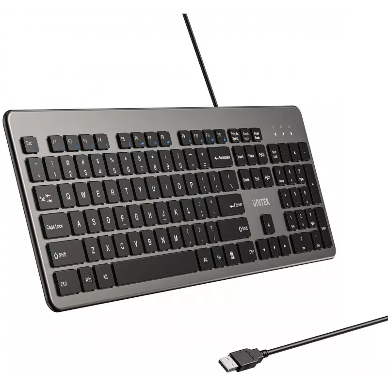 UNITEK SlimTap bedrade bureautoetsenbord, USB-A, grijs