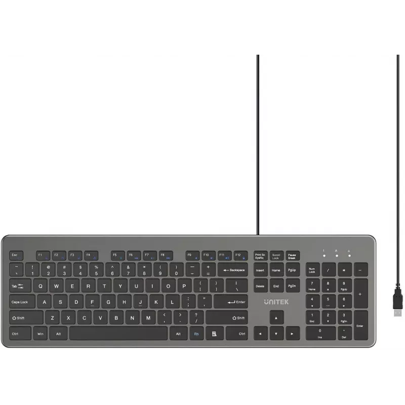 UNITEK SlimTap bedrade bureautoetsenbord, USB-A, grijs