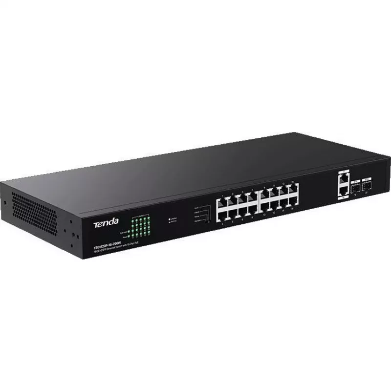 Tenda TEG1120P-16-250W unmanaged PoE+ switch 18-poorts Gigabit 2 SFP 250W