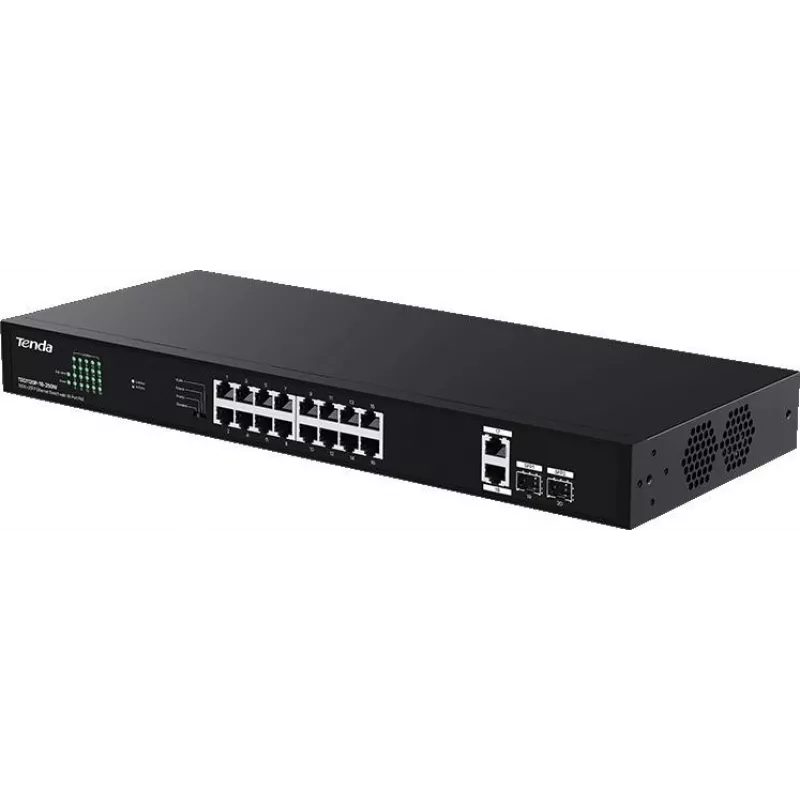 Tenda TEG1120P-16-250W unmanaged PoE+ switch 18-poorts Gigabit 2 SFP 250W