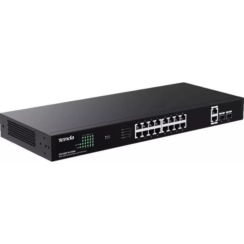 Tenda TEG1120P-16-250W unmanaged PoE+ switch 18-poorts Gigabit 2 SFP 250W