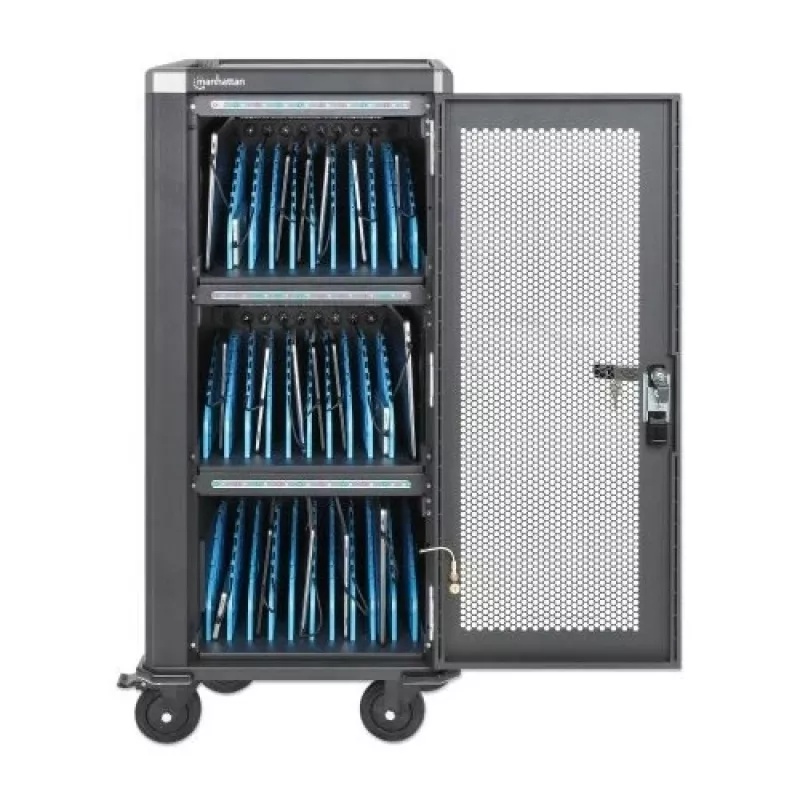Manhattan 181471 USB-C-oplaadkar met 30 vakken, 30 W per poort, zwart