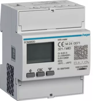 Hager ECM382D 3-fasen energiemeter direct 80A 4M M-Bus MID