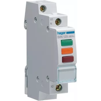 HAGER SVN129 signaallamp, 230V AC, 3 x LED rood+groen+oranje, DIN-rail